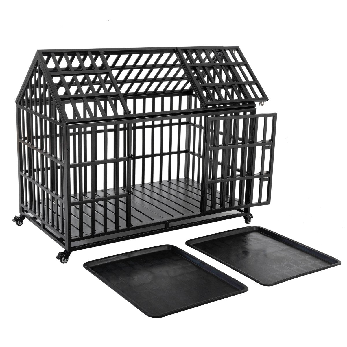 Heavy Duty 52-Inch Carbon Steel Dog Crate With Wheels - Omega Lifestyles