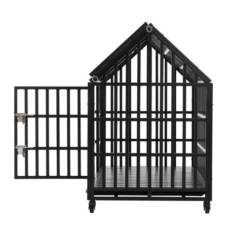 Heavy Duty 52-Inch Carbon Steel Dog Crate With Wheels - Omega Lifestyles
