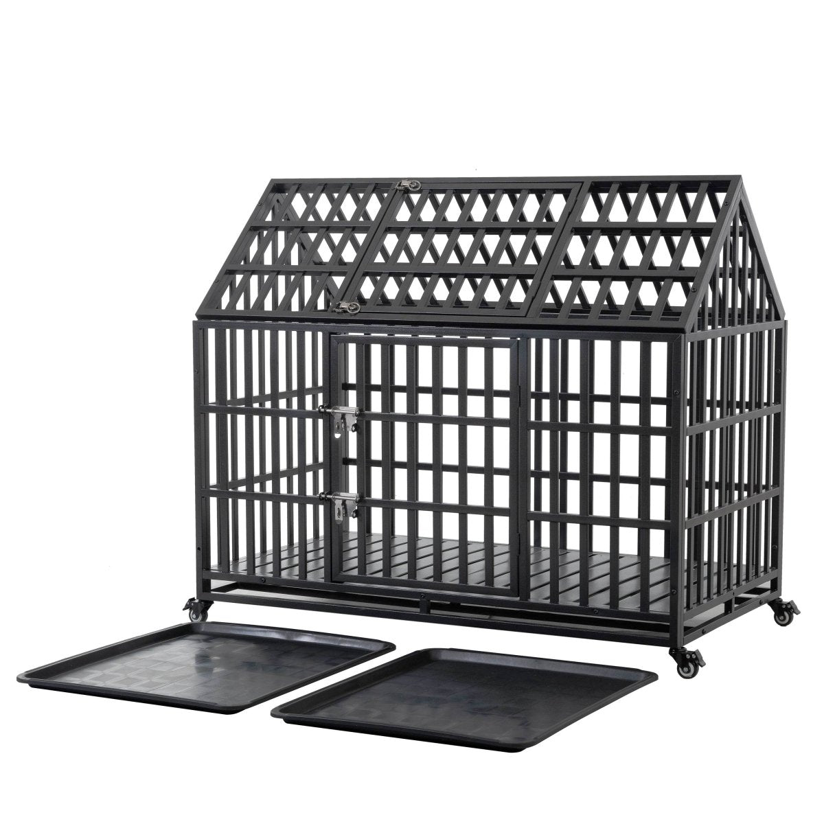 Heavy Duty 52-Inch Carbon Steel Dog Crate With Wheels - Omega Lifestyles