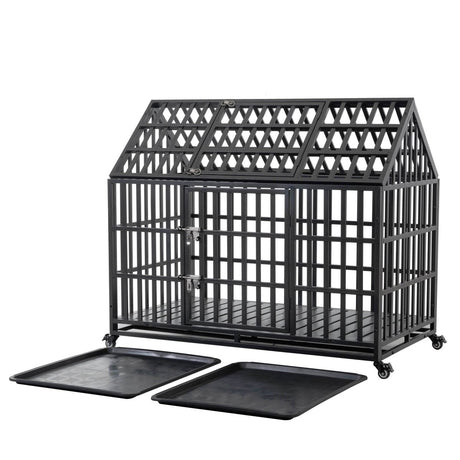 Heavy Duty 52-Inch Carbon Steel Dog Crate With Wheels - Omega Lifestyles