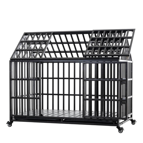 Heavy Duty 52-Inch Carbon Steel Dog Crate With Wheels - Omega Lifestyles