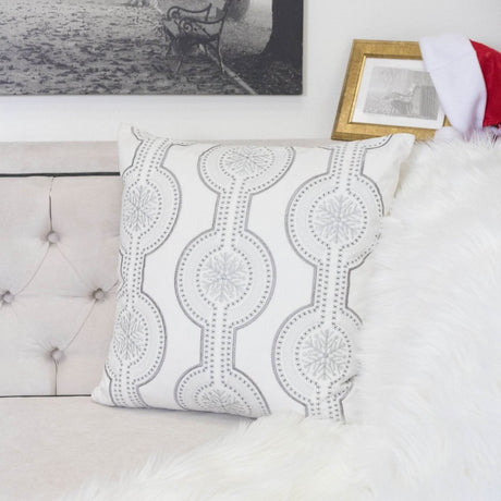 Holiday White Velvet Embroidered Decorative Throw Pillow 20x20 - Serenova - Omega Lifestyles