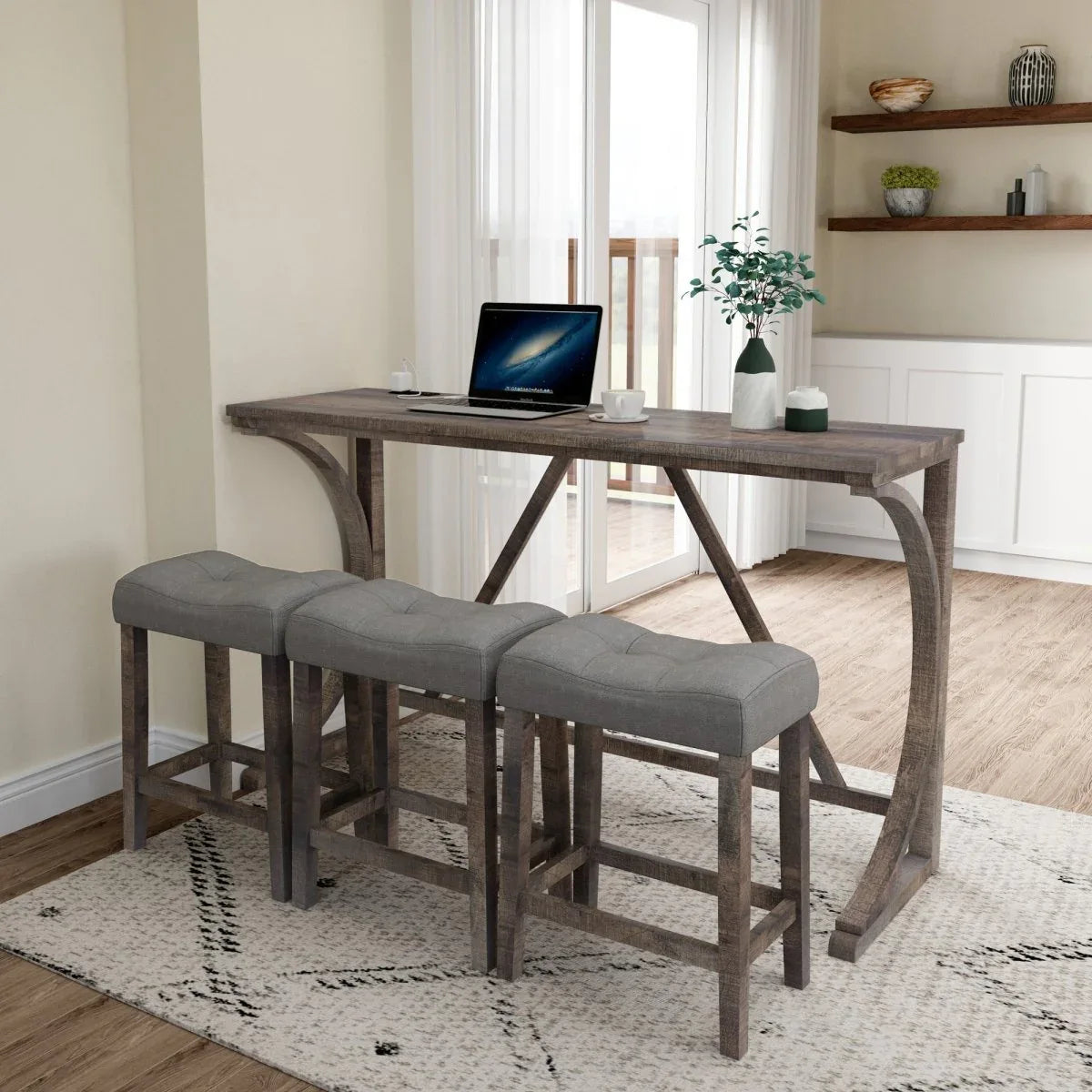 Industrial 4-Piece Bar Table And Chairs Set With Power Outlet - Omega Lifestyles