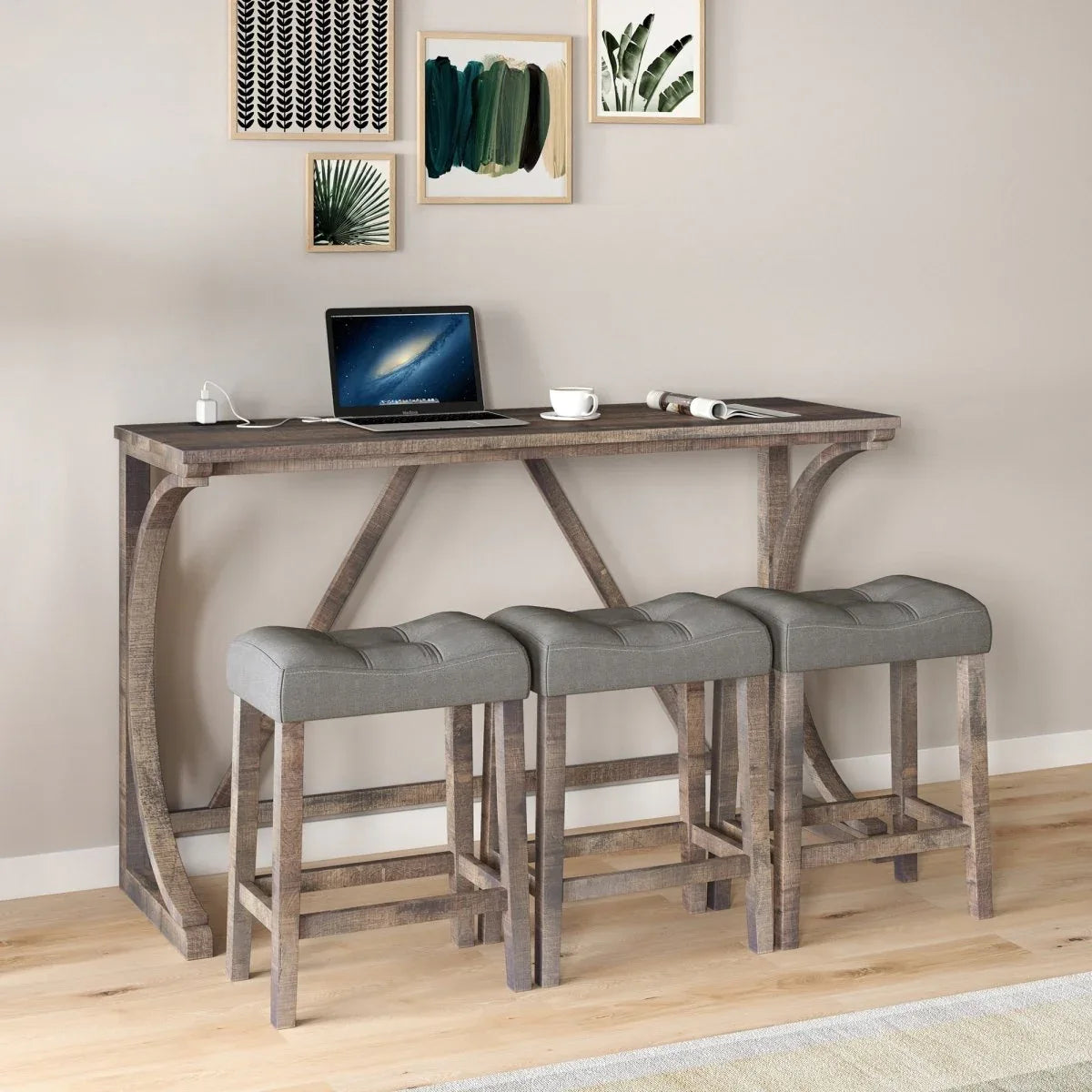 Industrial 4-Piece Bar Table And Chairs Set With Power Outlet - Omega Lifestyles