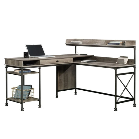 Industrial Brown L-Shaped Engineered Wood Computer Desk - Omega Lifestyles
