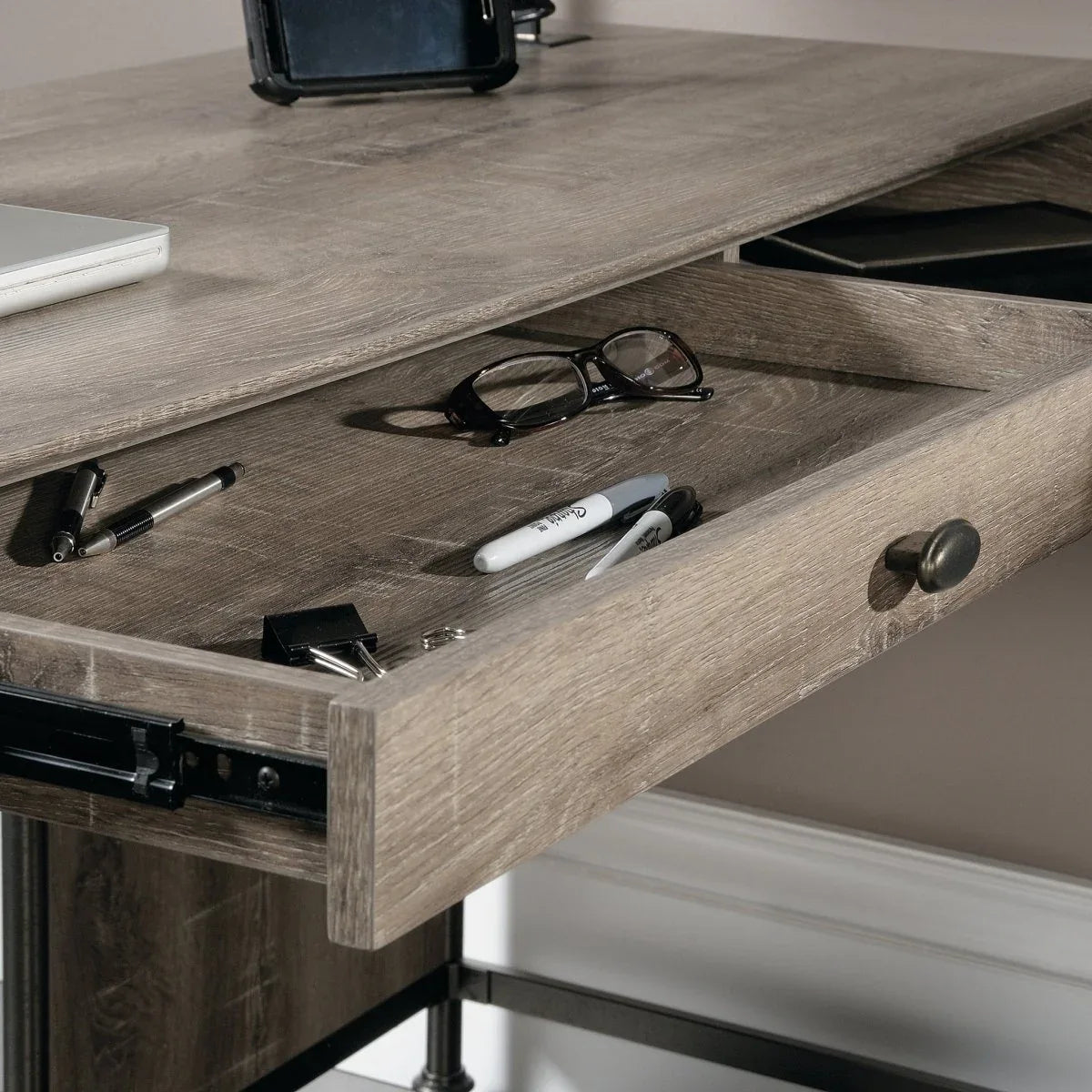 Industrial Brown L-Shaped Engineered Wood Computer Desk - Omega Lifestyles