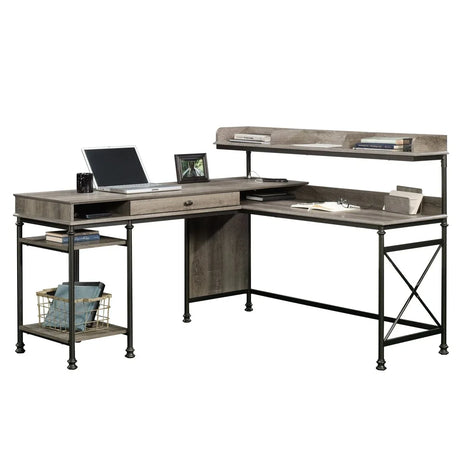 Industrial Brown L-Shaped Engineered Wood Computer Desk - Omega Lifestyles