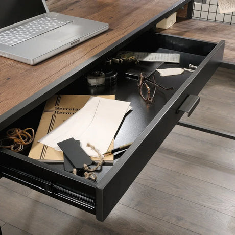 Industrial L-Shaped Engineered Wood Computer Desk With Shelves - Omega Lifestyles