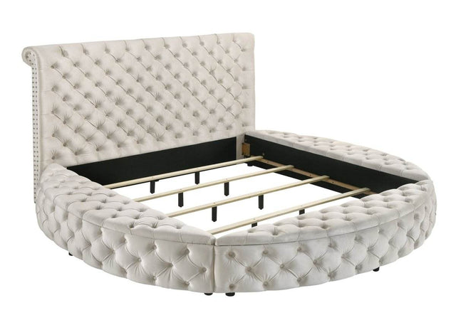 Ivory Velvet Round Button-Tufted Storage Bed Set - Omega Lifestyles