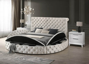 Ivory Velvet Round Button-Tufted Storage Bed Set - Omega Lifestyles