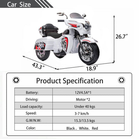 Kids Electric Two - Seat 12V Ride On Motorcycle With Storage - Serenova - Omega Lifestyles