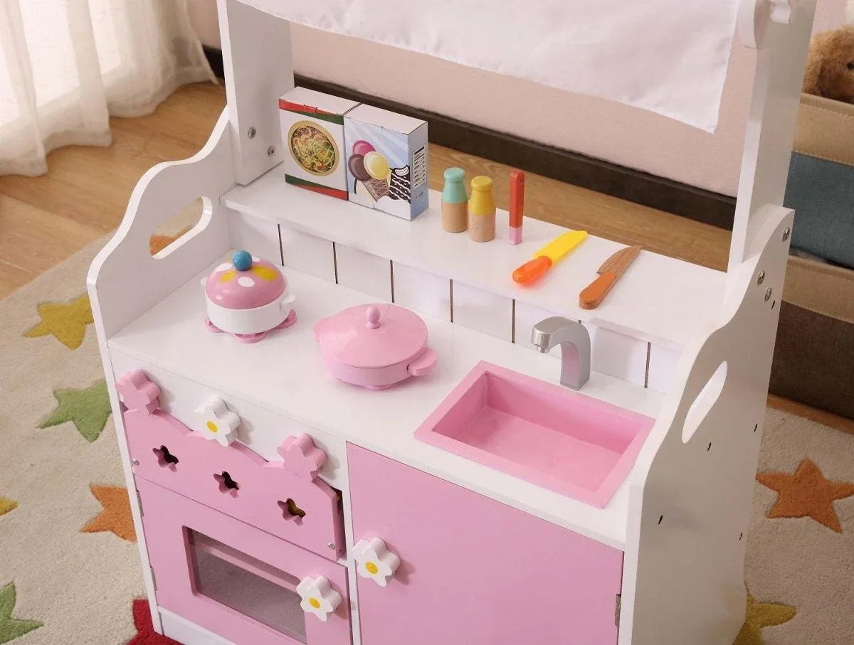Kids Pink 2-In-1 Pretend Kitchen Playset - Omega Lifestyles