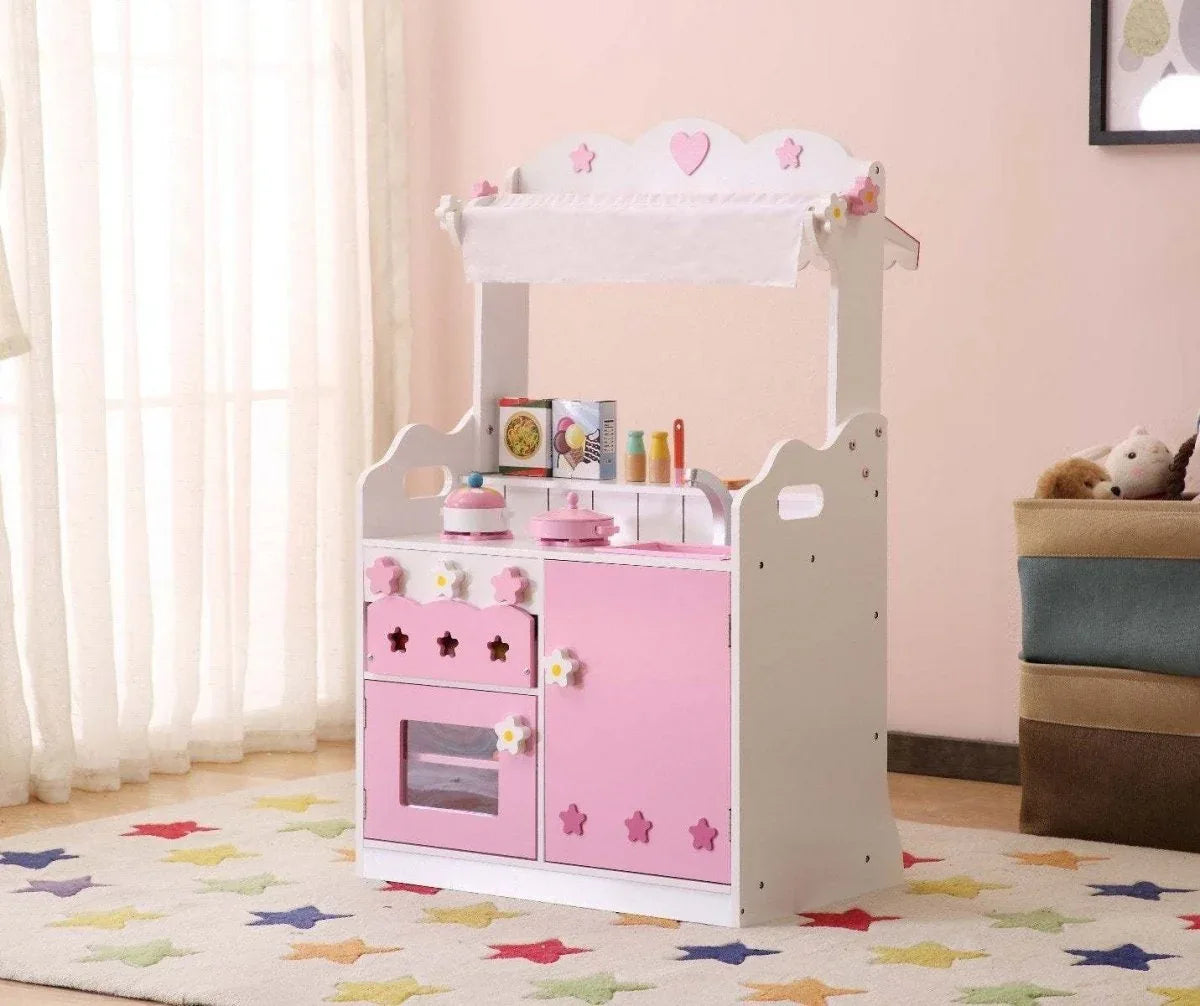 Kids Pink 2-In-1 Pretend Kitchen Playset - Omega Lifestyles