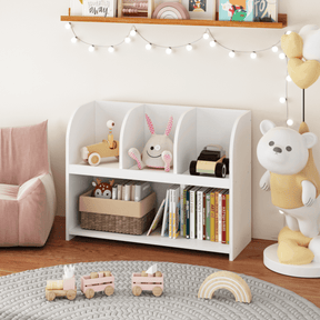 Kids White MDF Bookcase With 4 Compartments Storage - Omega Lifestyles