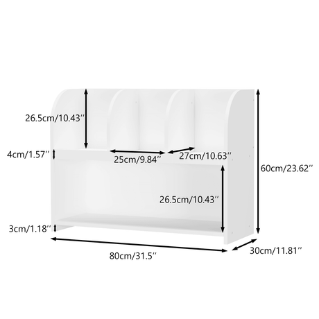 Kids White MDF Bookcase With 4 Compartments Storage - Sleep Galleria