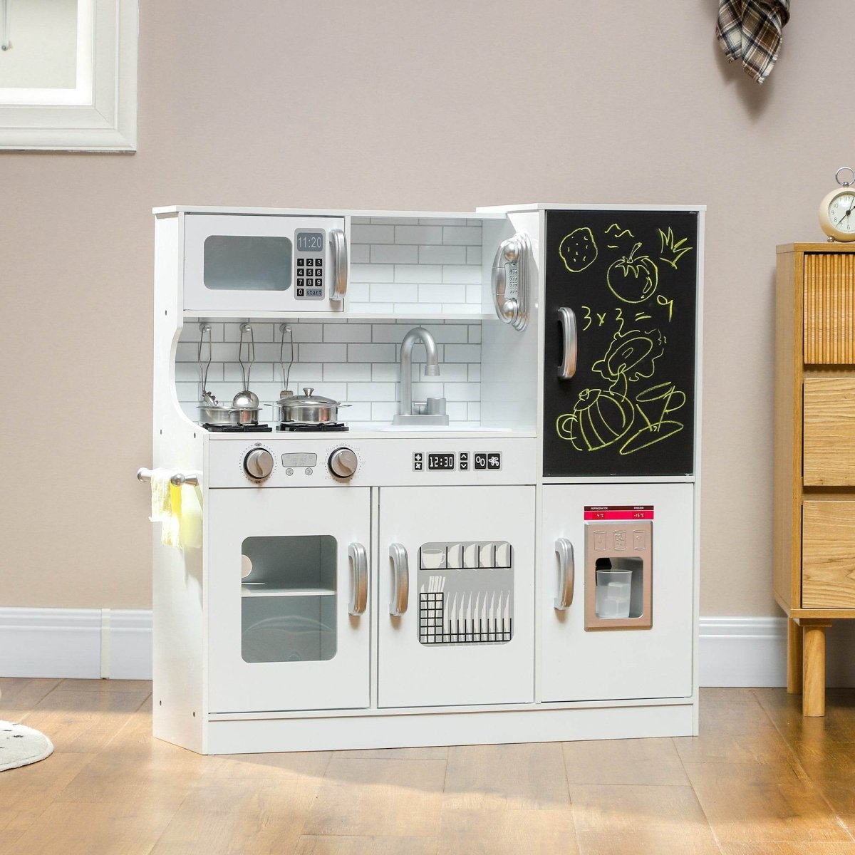 Kids White MDF Play Kitchen Set With Accessories - Serenova - Omega Lifestyles