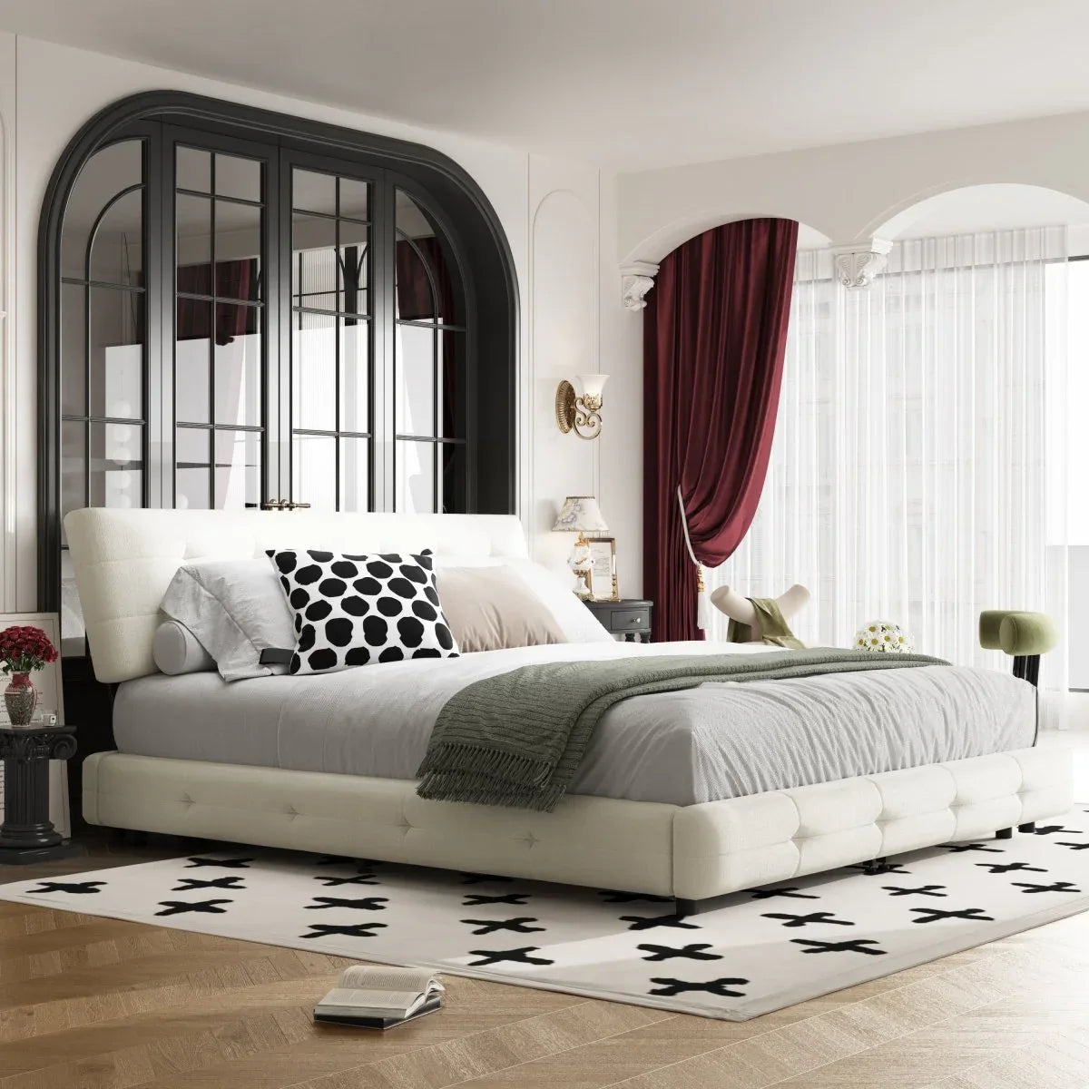 King Chenille Upholstered Platform Bed Frame - Omega Lifestyles