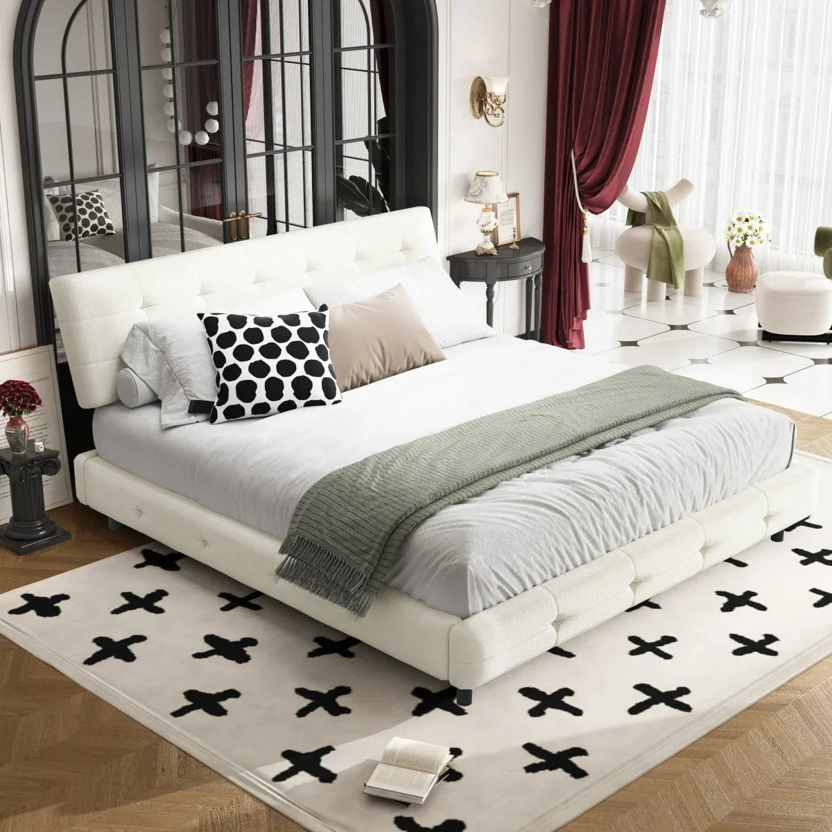 King Chenille Upholstered Platform Bed Frame - Omega Lifestyles