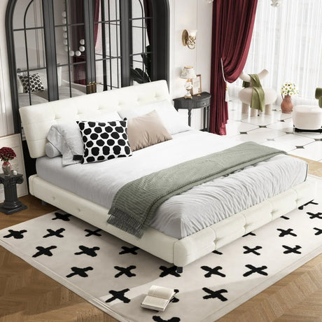 King Chenille Upholstered Platform Bed Frame - Omega Lifestyles