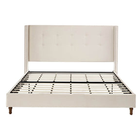 King Classic Ivory Velvet Upholstered Bed Frame - Omega Lifestyles