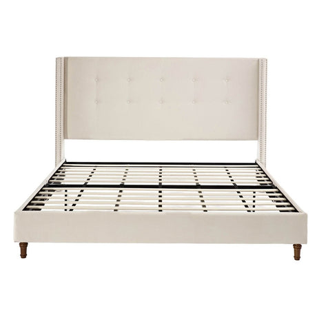 King Classic Ivory Velvet Upholstered Bed Frame - Serenova - Omega Lifestyles