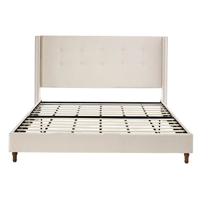 King Classic Ivory Velvet Upholstered Bed Frame - Serenova - Omega Lifestyles