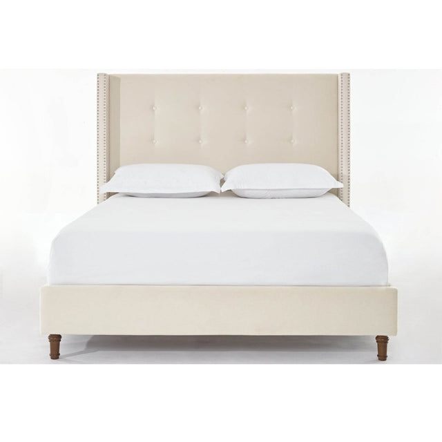 King Classic Ivory Velvet Upholstered Bed Frame - Omega Lifestyles