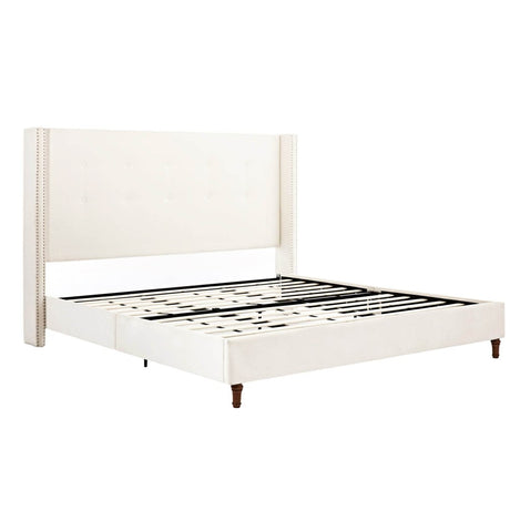 King Classic Ivory Velvet Upholstered Bed Frame - Serenova - Omega Lifestyles