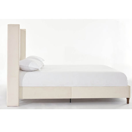 King Classic Ivory Velvet Upholstered Bed Frame - Serenova - Omega Lifestyles
