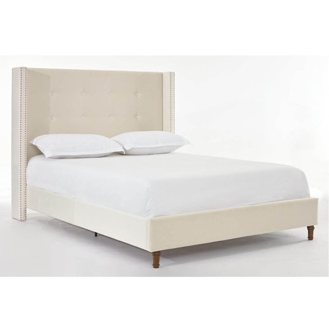 King Classic Ivory Velvet Upholstered Bed Frame - Omega Lifestyles