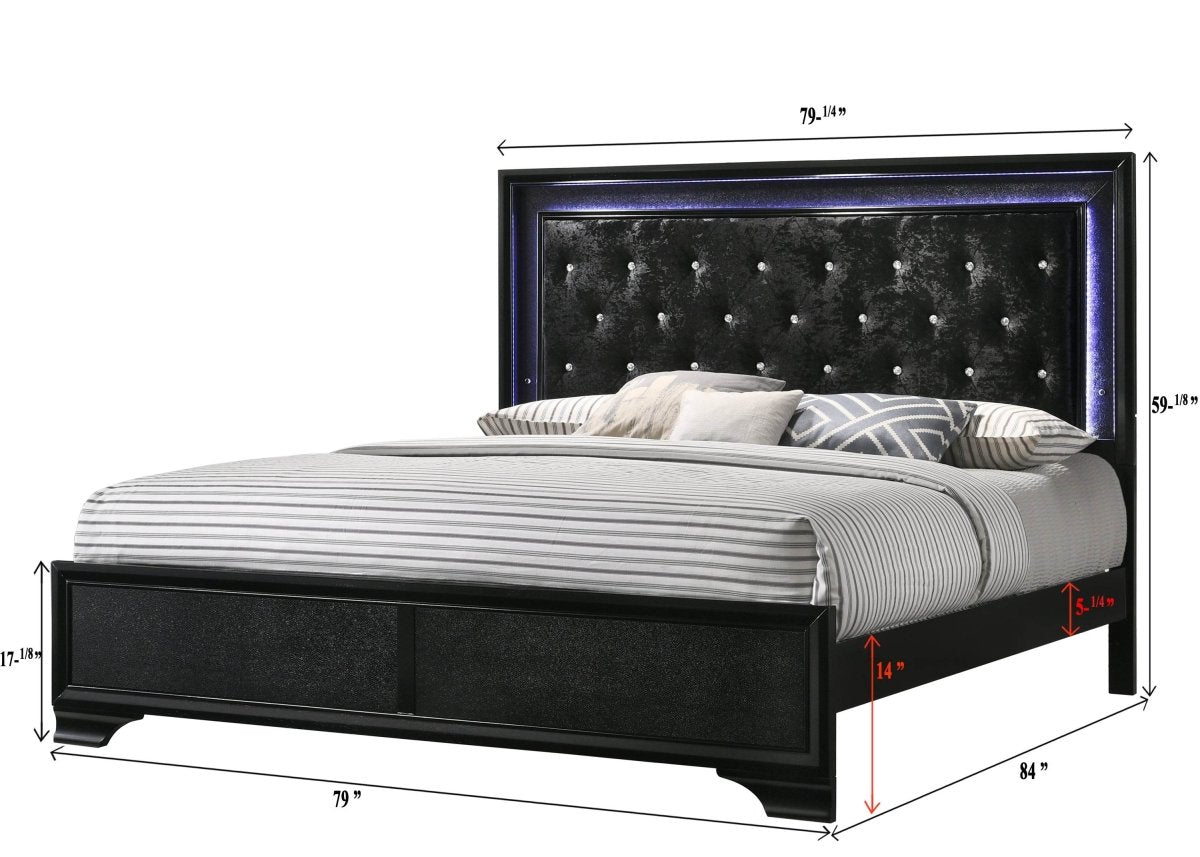 King Modern Black Upholstered LED Panel Bed Frame - Serenova - Omega Lifestyles