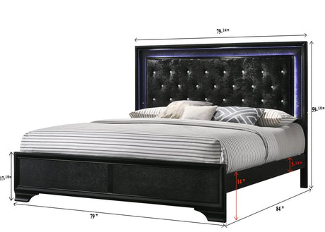 King Modern Black Upholstered LED Panel Bed Frame - Serenova - Omega Lifestyles