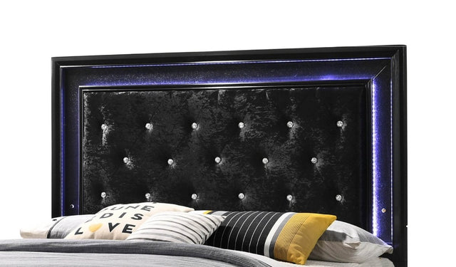 King Modern Black Upholstered LED Panel Bed Frame - Omega Lifestyles