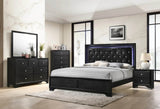 King Modern Black Upholstered LED Panel Bed Frame - Serenova - Omega Lifestyles