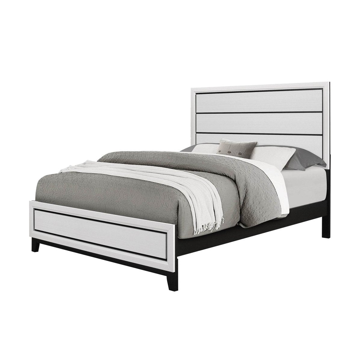 King Transitional White Rubber Wood Panel Bed Frame - Serenova - Omega Lifestyles