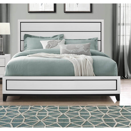 King Transitional White Rubber Wood Panel Bed Frame - Serenova - Omega Lifestyles