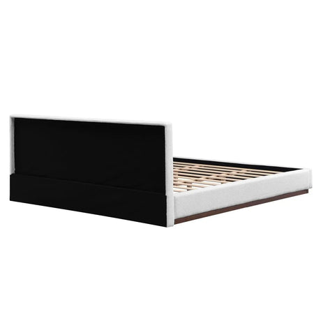 King White Boucle Upholstered Solid Wood Bed Frame - Omega Lifestyles
