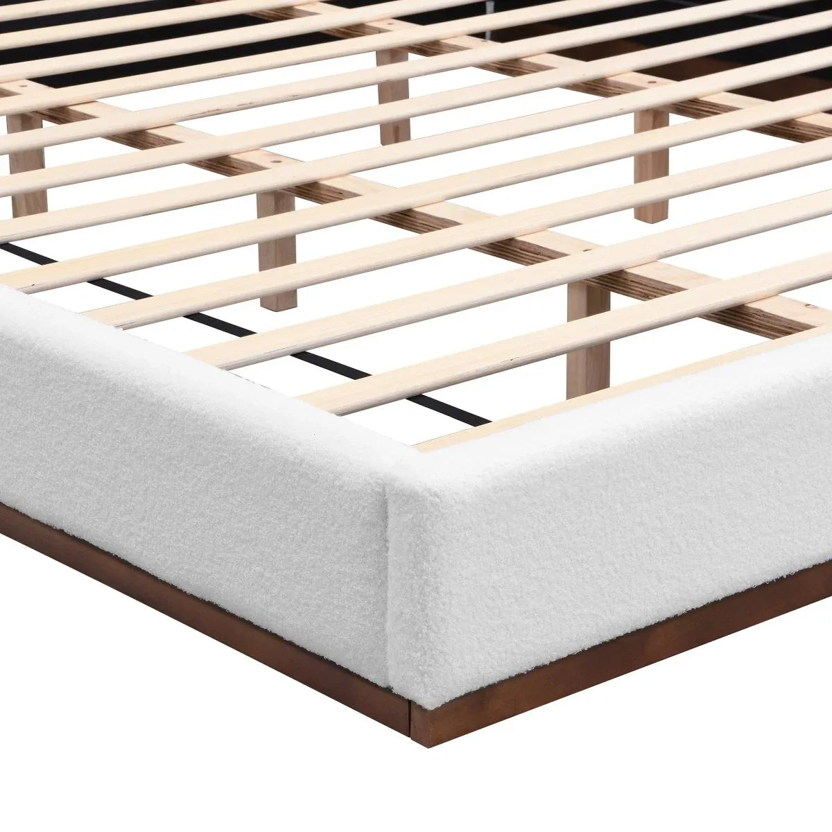 King White Boucle Upholstered Solid Wood Bed Frame - Omega Lifestyles