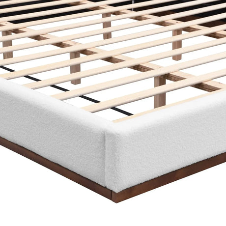 King White Boucle Upholstered Solid Wood Bed Frame - Omega Lifestyles