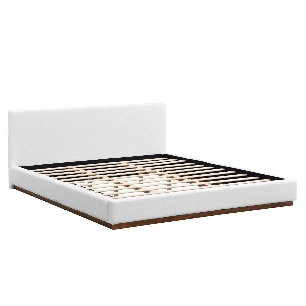 King White Boucle Upholstered Solid Wood Bed Frame - Omega Lifestyles
