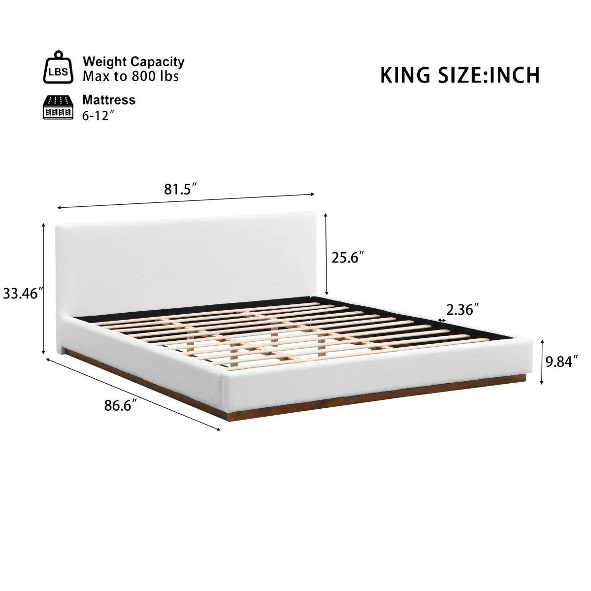King White Boucle Upholstered Solid Wood Bed Frame - Omega Lifestyles