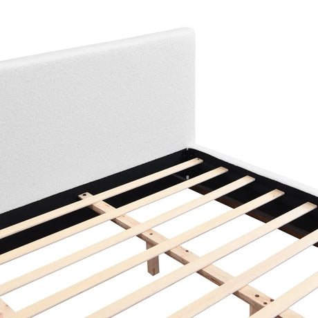 King White Boucle Upholstered Solid Wood Bed Frame - Omega Lifestyles