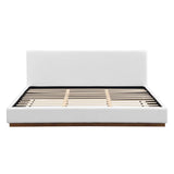 King White Boucle Upholstered Solid Wood Bed Frame - Omega Lifestyles