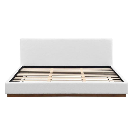 King White Boucle Upholstered Solid Wood Bed Frame - Omega Lifestyles