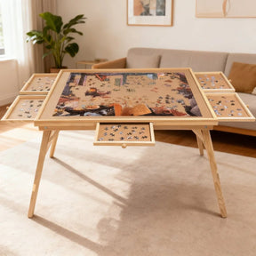 Large Wood Folding Puzzle Table With Drawers - Omega Lifestyles
