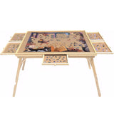 Large Wood Folding Puzzle Table With Drawers - Omega Lifestyles
