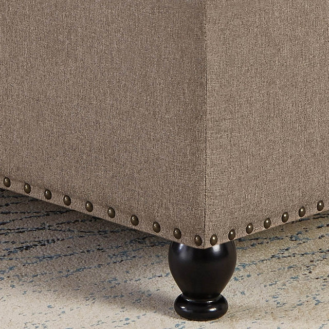 Linen Upholstered Square Storage Ottoman With Tufted Top - Omega Lifestyles