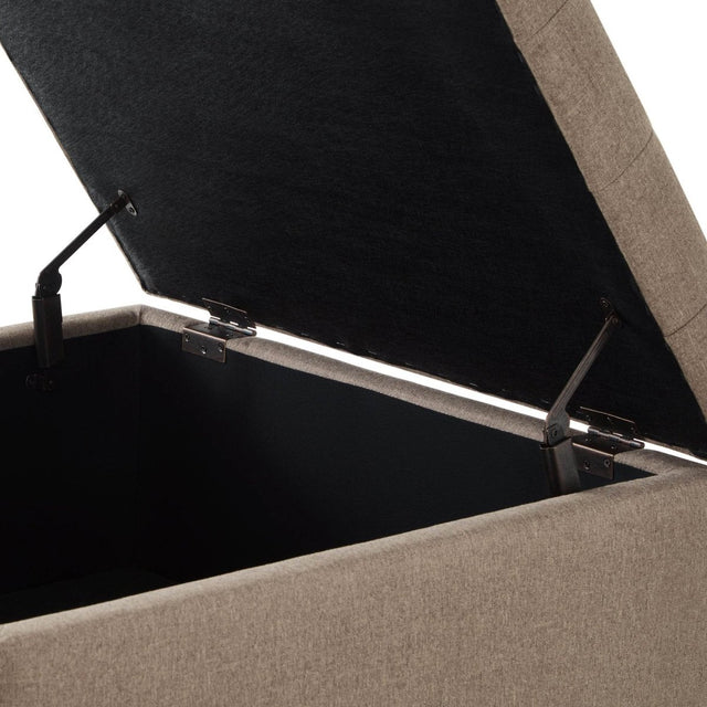 Linen Upholstered Square Storage Ottoman With Tufted Top - Omega Lifestyles