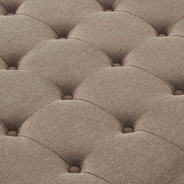 Linen Upholstered Square Storage Ottoman With Tufted Top - Omega Lifestyles