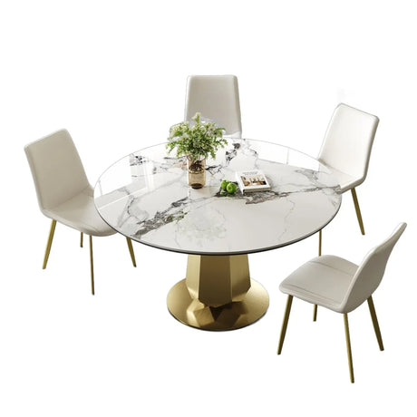 Luxury 53-Inch Round Sintered Stone Dining Table Gold Base - Omega Lifestyles